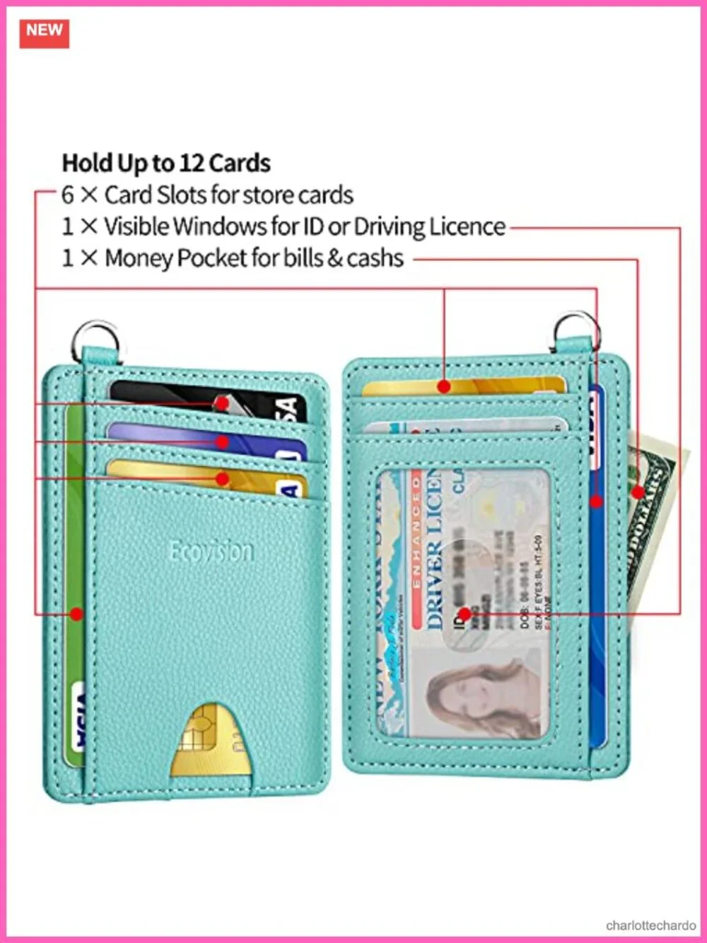 RFID Blocking Slim Front Pocket Wallet with Detachable D-Shackle Card Holder